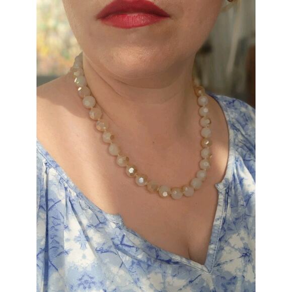 HEIDI DAUS Cream Gold Champagne Crystal Beaded Necklace Retired 20" Long - Picture 6 of 7